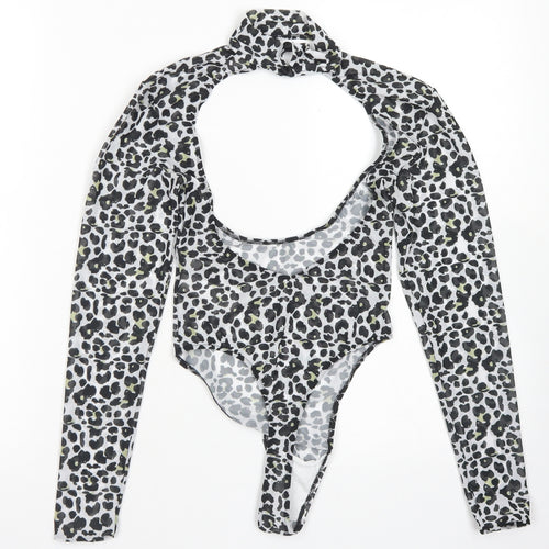 ASOS Womens Black Animal Print Polyester Bodysuit One-Piece Size 4  Button - Cut Out