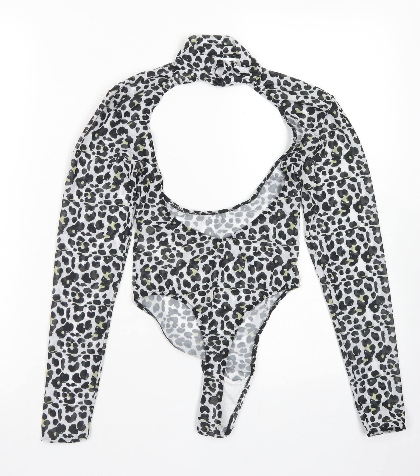 ASOS Womens Black Animal Print Polyester Bodysuit One-Piece Size 4  Button - Cut Out