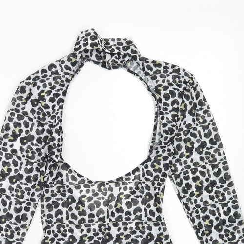 ASOS Womens Black Animal Print Polyester Bodysuit One-Piece Size 4  Button - Cut Out