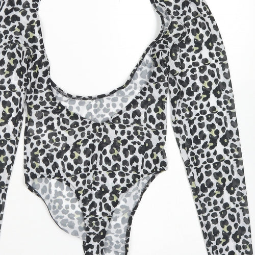 ASOS Womens Black Animal Print Polyester Bodysuit One-Piece Size 4  Button - Cut Out
