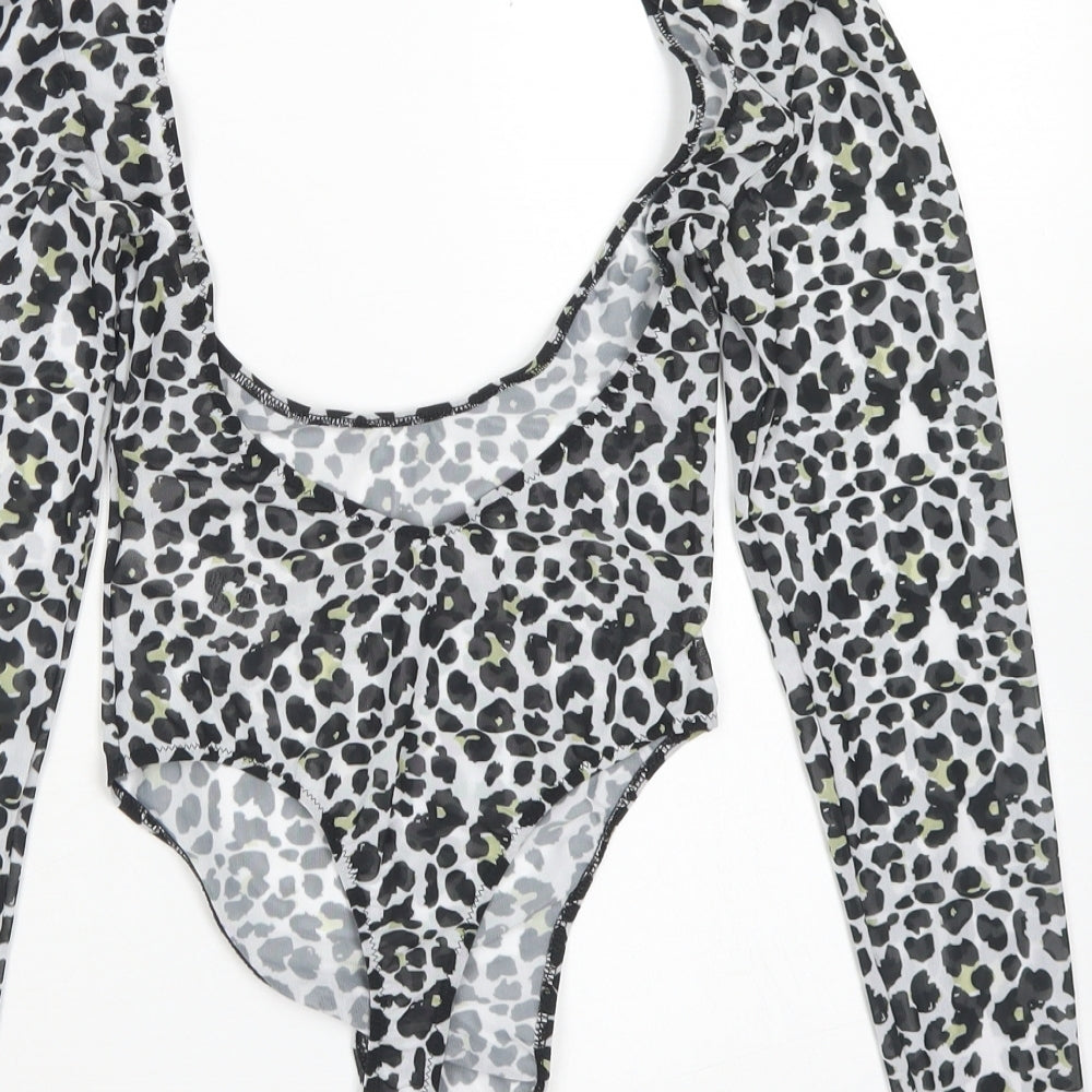 ASOS Womens Black Animal Print Polyester Bodysuit One-Piece Size 4  Button - Cut Out