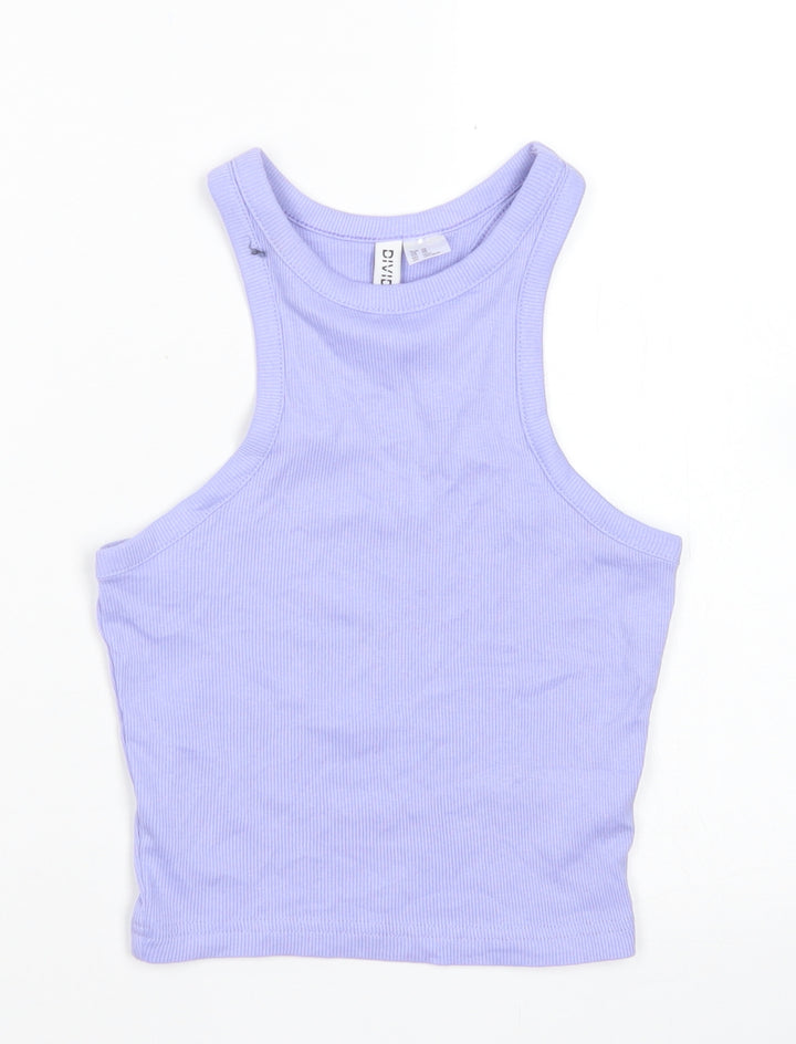 Divided Womens Purple Cotton Cropped Tank Size XS Round Neck