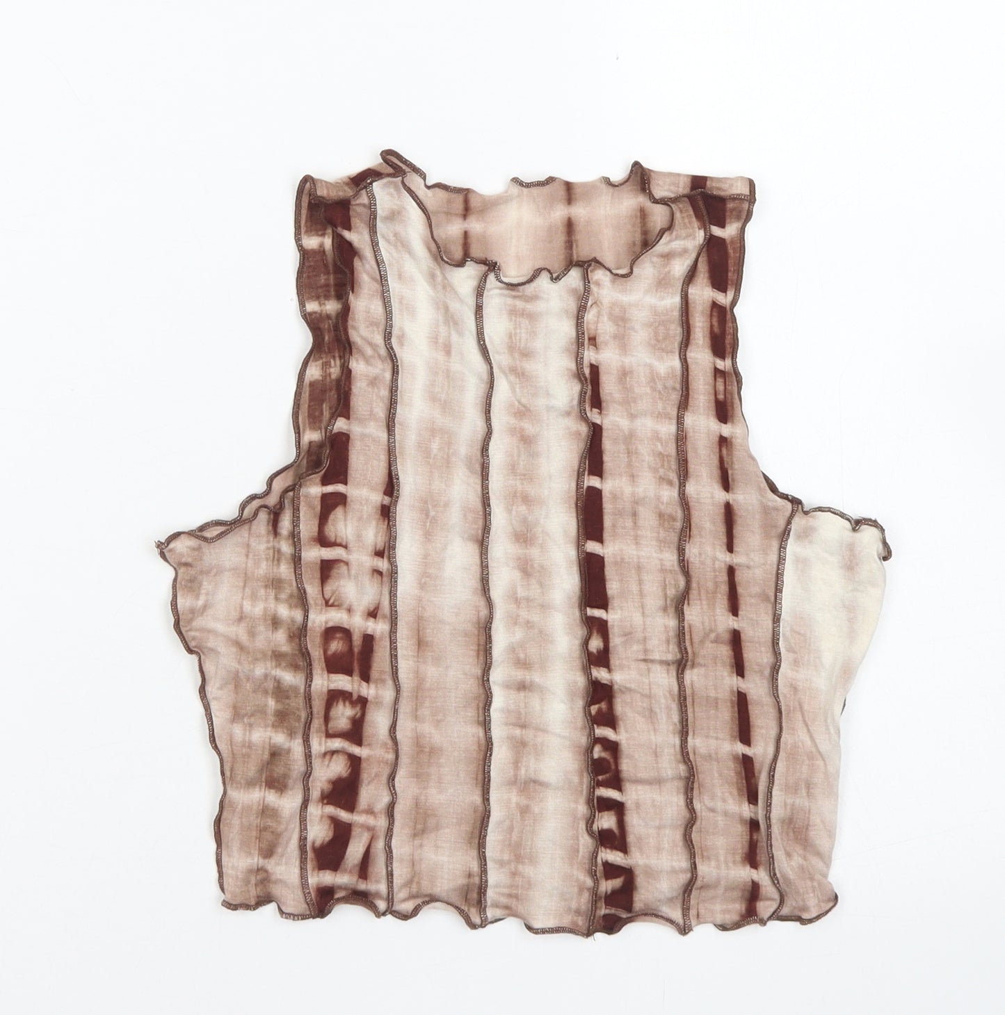 SheIn Womens Brown Striped Polyester Cropped Tank Size XS Mock Neck - Lettuce edging