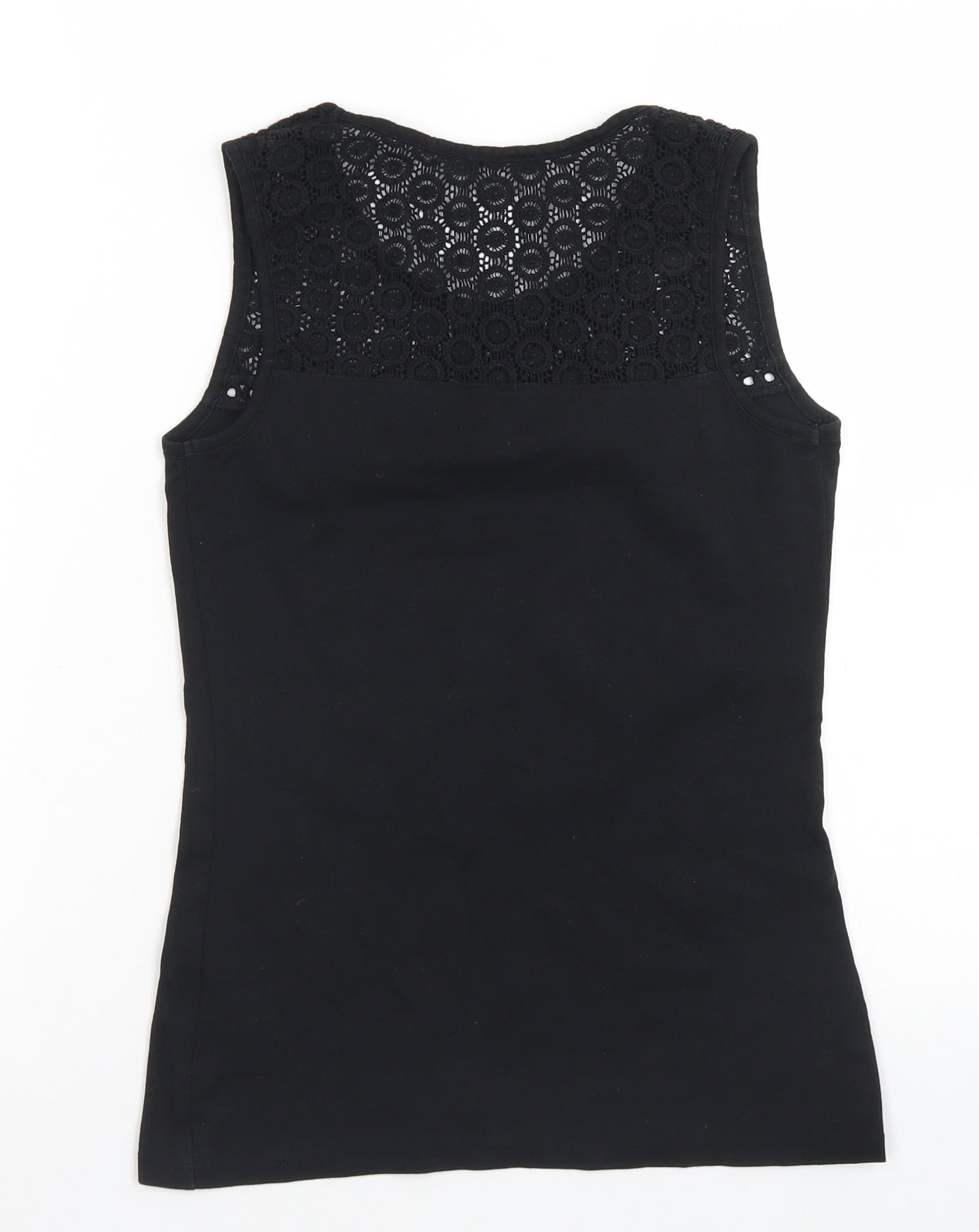 TU Womens Black  Cotton Basic Tank Size 8 Round Neck - Crochet neckline detail
