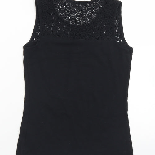 TU Womens Black  Cotton Basic Tank Size 8 Round Neck - Crochet neckline detail