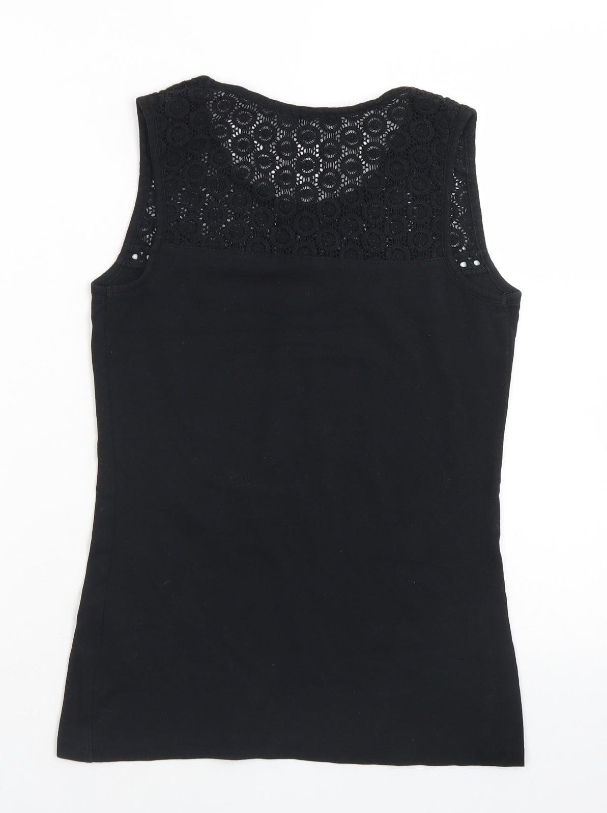 TU Womens Black  Cotton Basic Tank Size 8 Round Neck - Crochet neckline detail