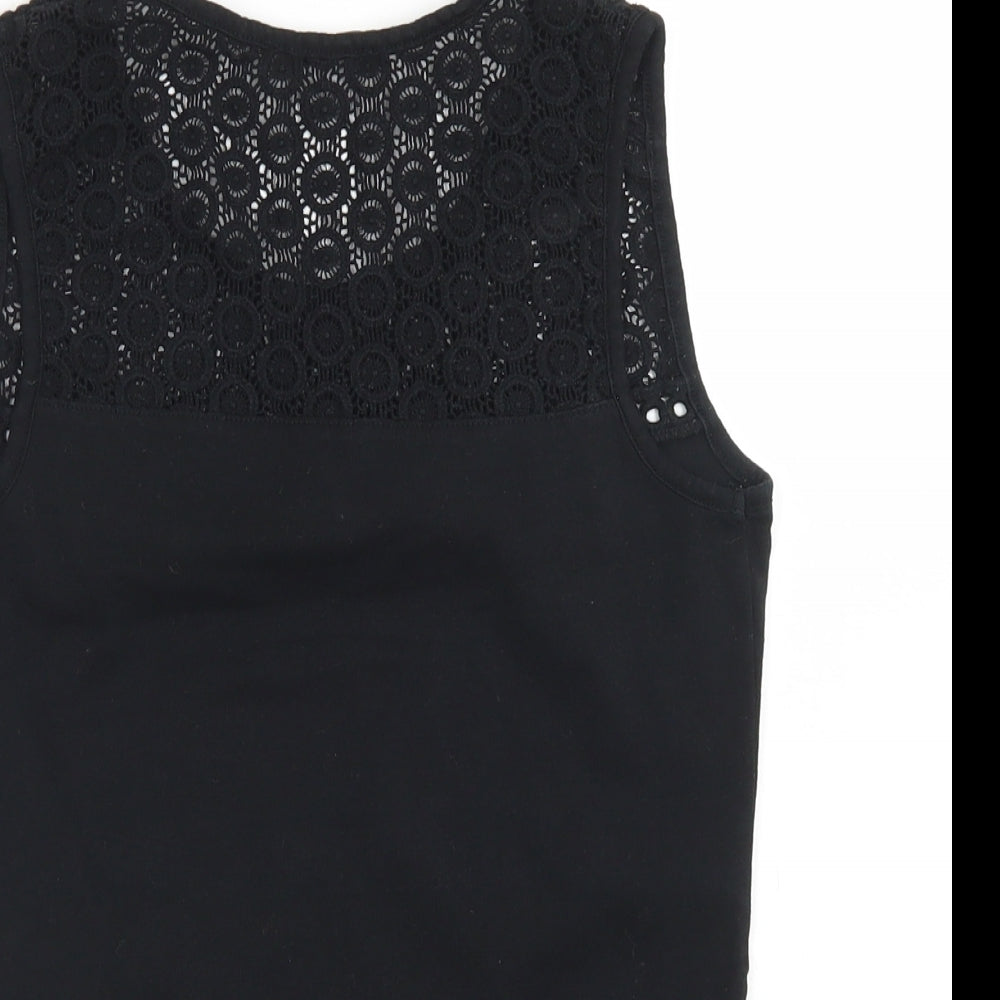 TU Womens Black  Cotton Basic Tank Size 8 Round Neck - Crochet neckline detail
