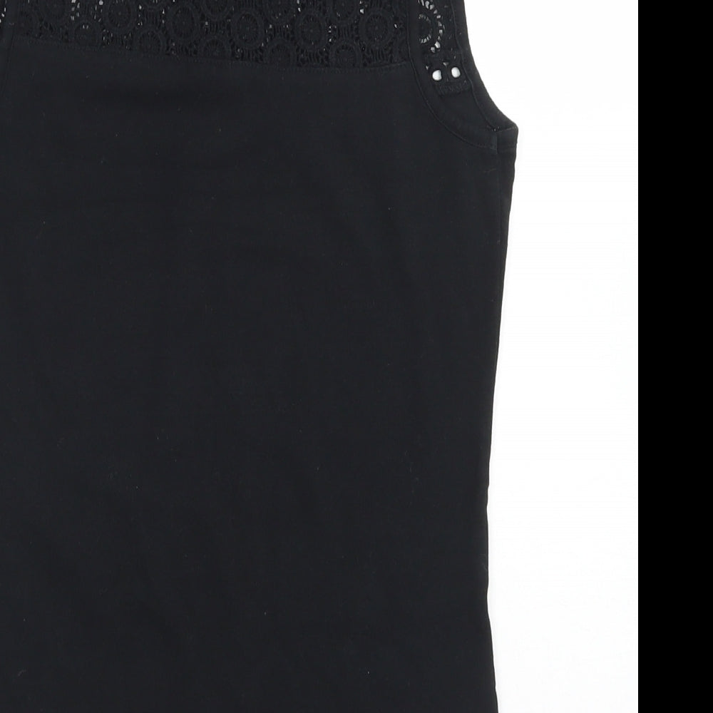 TU Womens Black  Cotton Basic Tank Size 8 Round Neck - Crochet neckline detail