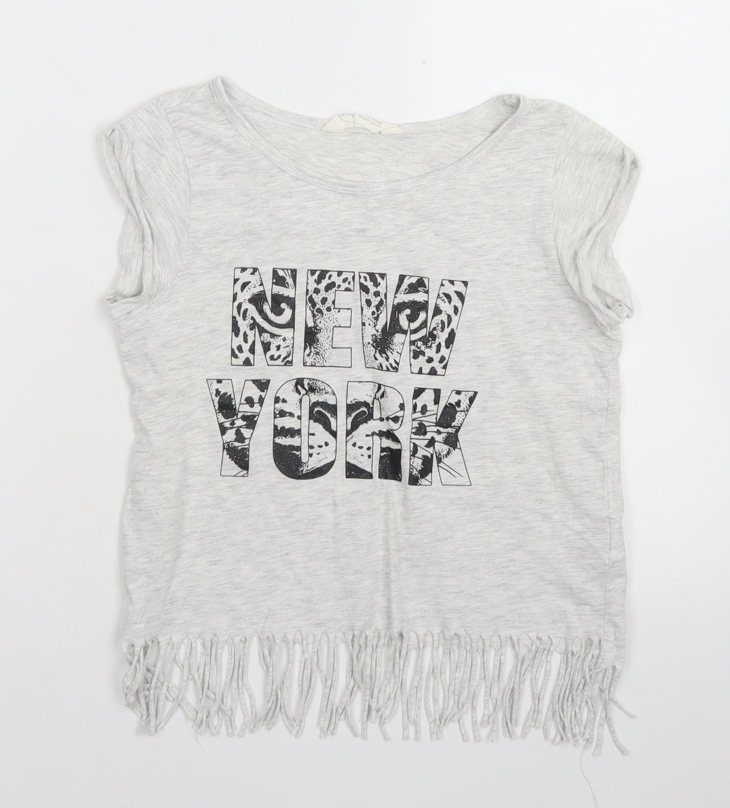 H&M Girls Grey  Cotton Cropped T-Shirt Size 11-12 Years Crew Neck  - New York