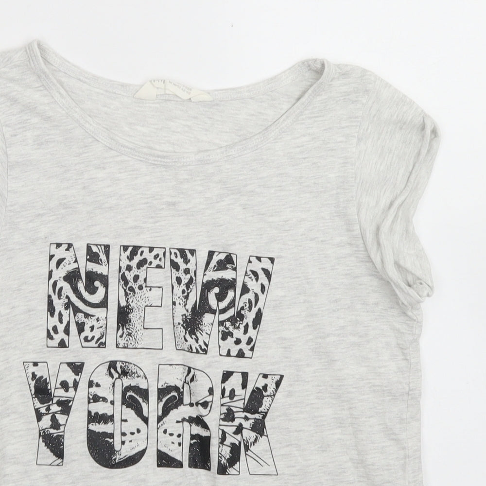 H&M Girls Grey  Cotton Cropped T-Shirt Size 11-12 Years Crew Neck  - New York