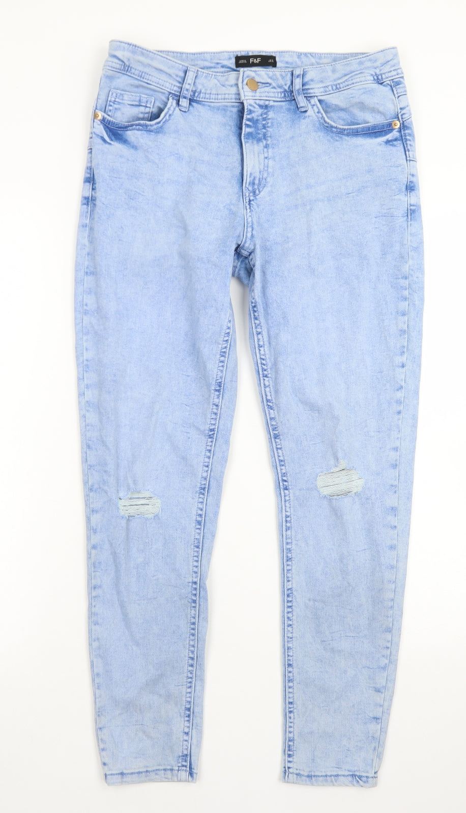 F&F Womens Blue  Cotton Mom Jeans Size 12 L26 in Regular Button