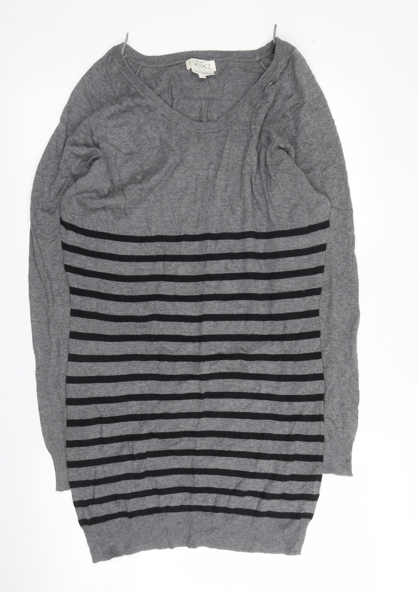 NEXT Womens Grey V-Neck Striped Cotton Tunic Jumper Size 8