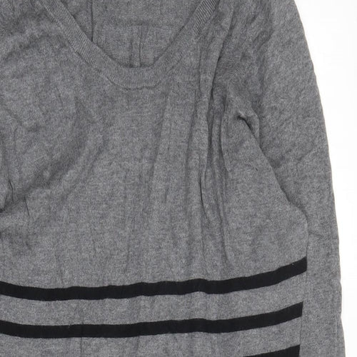 NEXT Womens Grey V-Neck Striped Cotton Tunic Jumper Size 8