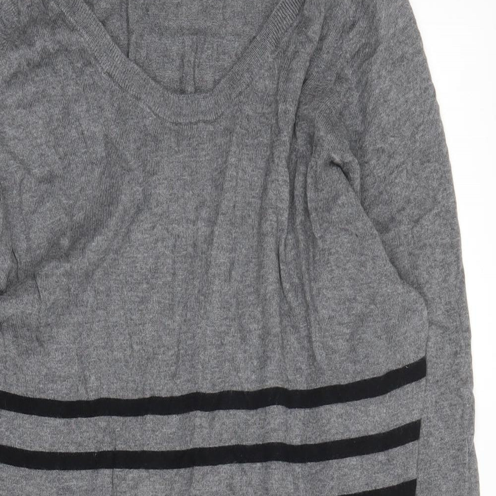 NEXT Womens Grey V-Neck Striped Cotton Tunic Jumper Size 8