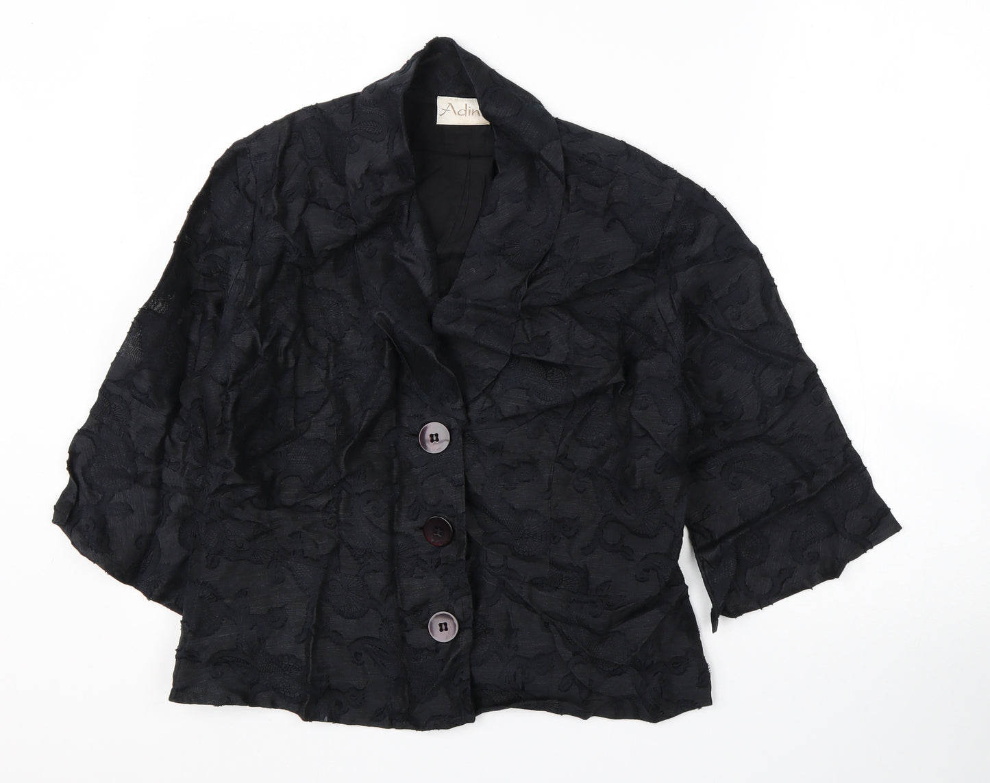 Adini Womens Black Floral Linen Jacket Blazer Size M