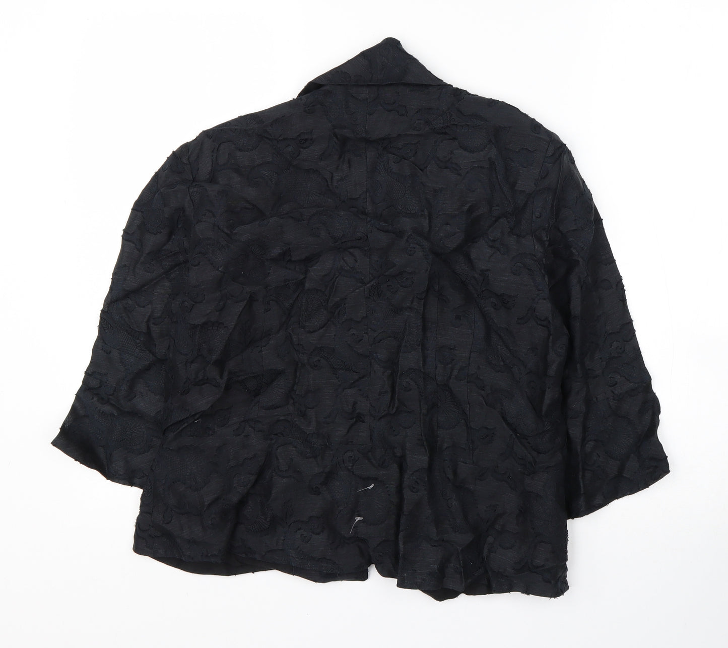 Adini Womens Black Floral Linen Jacket Blazer Size M