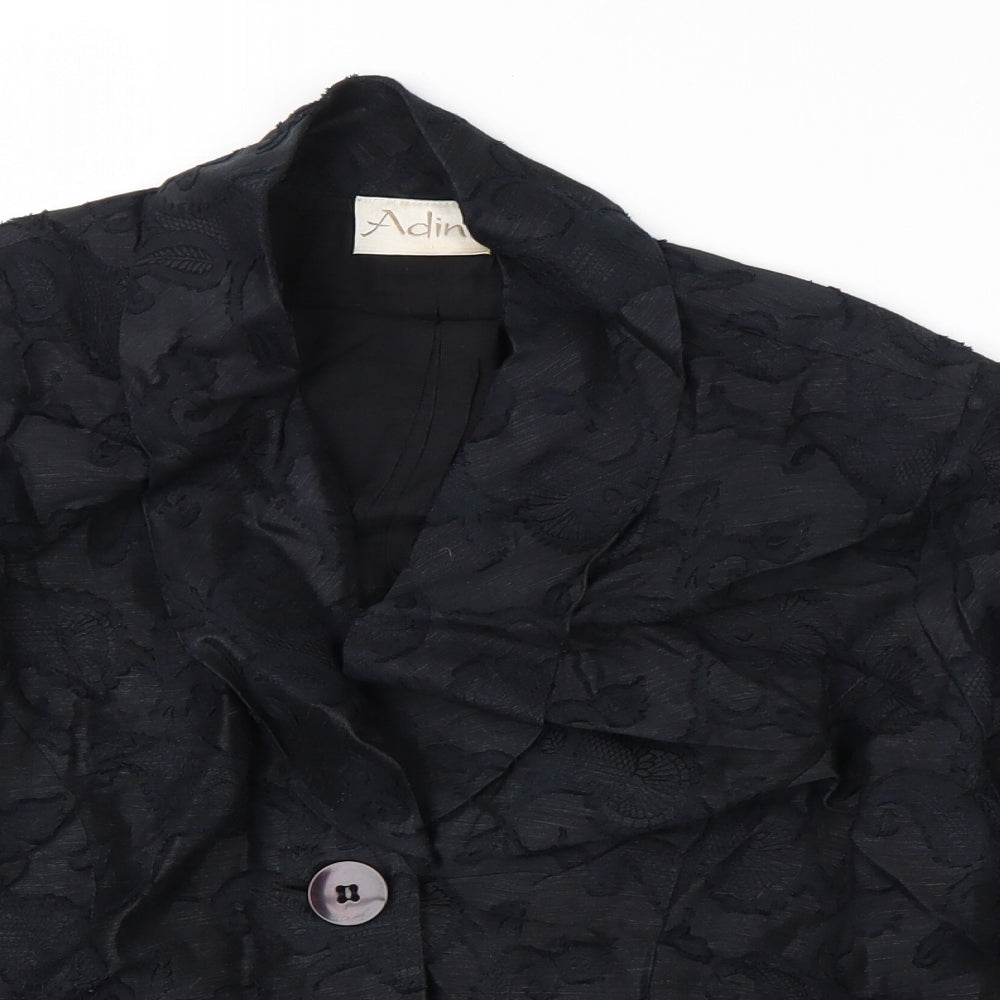 Adini Womens Black Floral Linen Jacket Blazer Size M