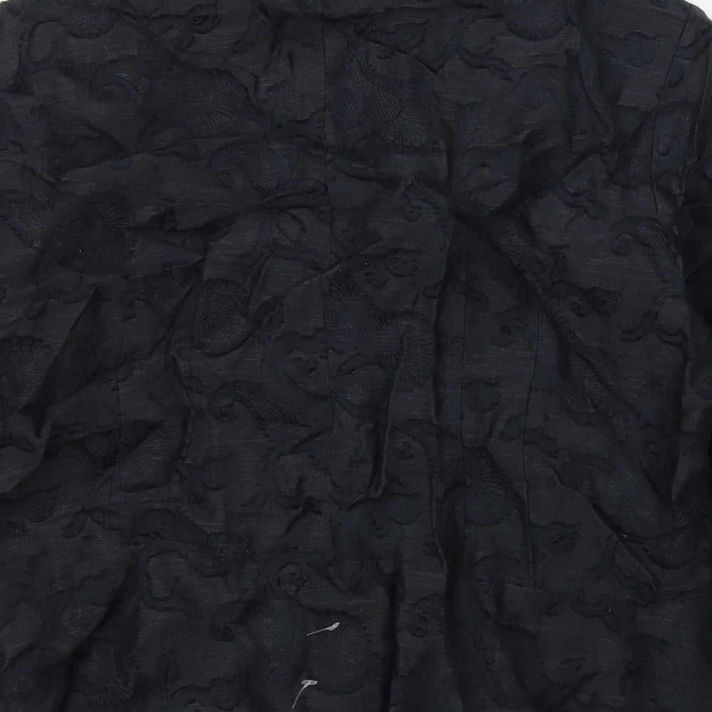 Adini Womens Black Floral Linen Jacket Blazer Size M