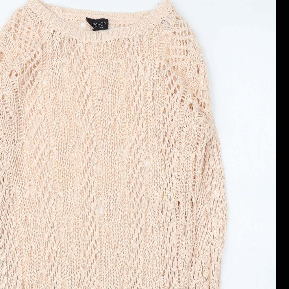 Topshop Womens Pink Round Neck  Cotton Pullover Jumper Size 10