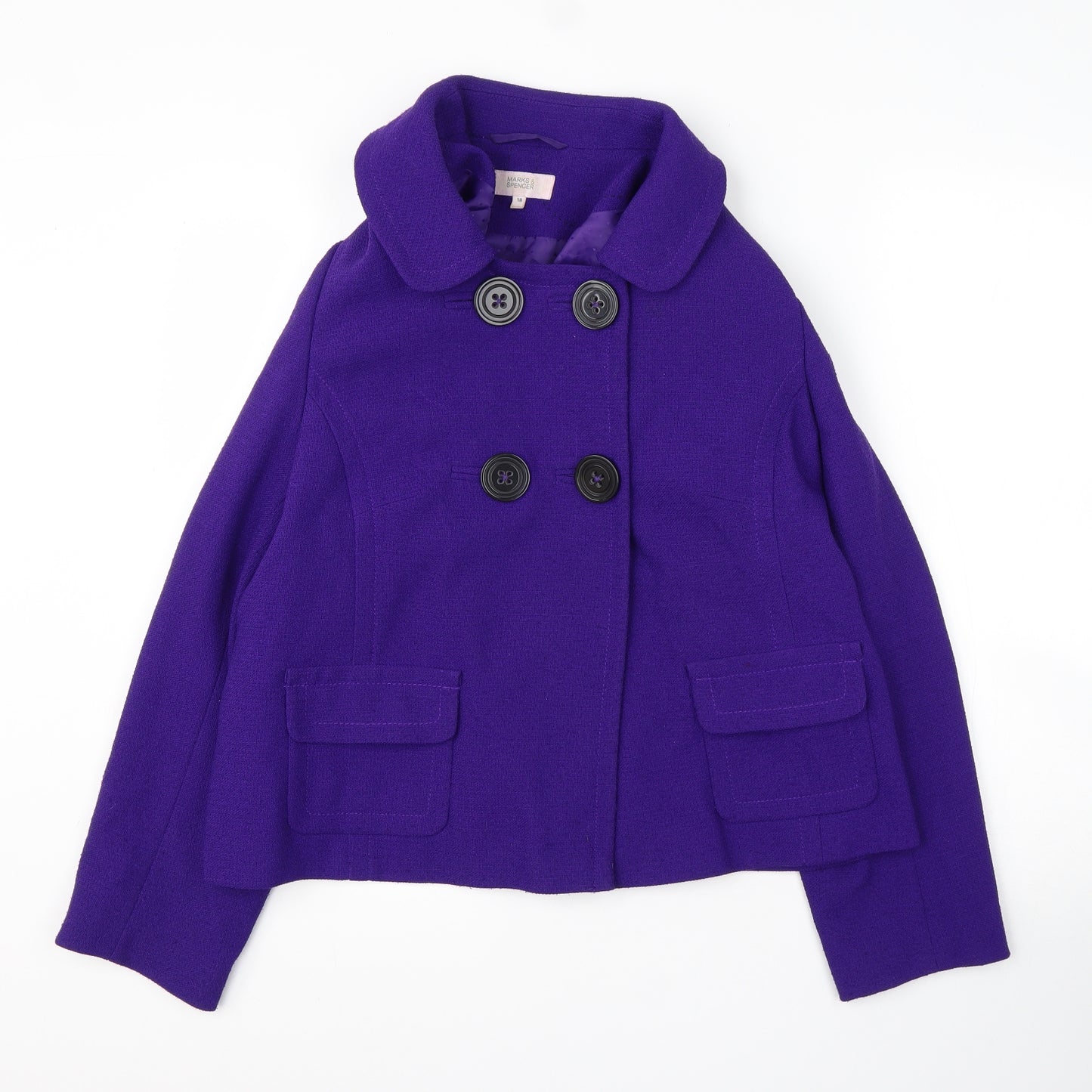 M&S Womens Purple   Pea Coat Jacket Size 18  Button