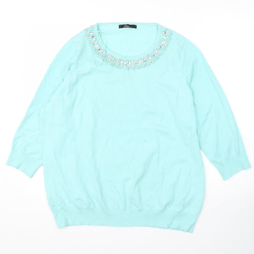 BM Womens Green  Viscose Basic Blouse Size L Scoop Neck