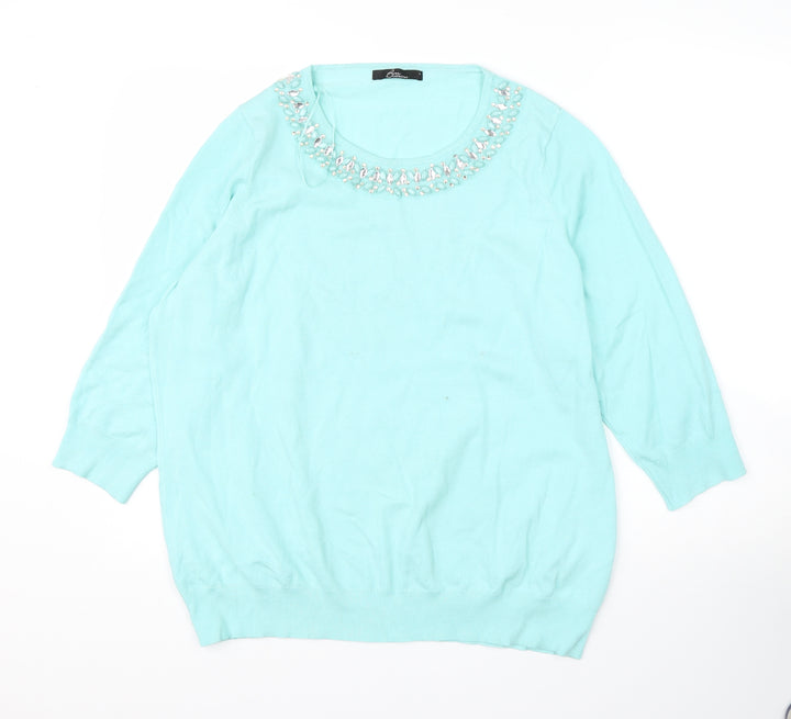 BM Womens Green Viscose Basic Blouse Size L Scoop Neck