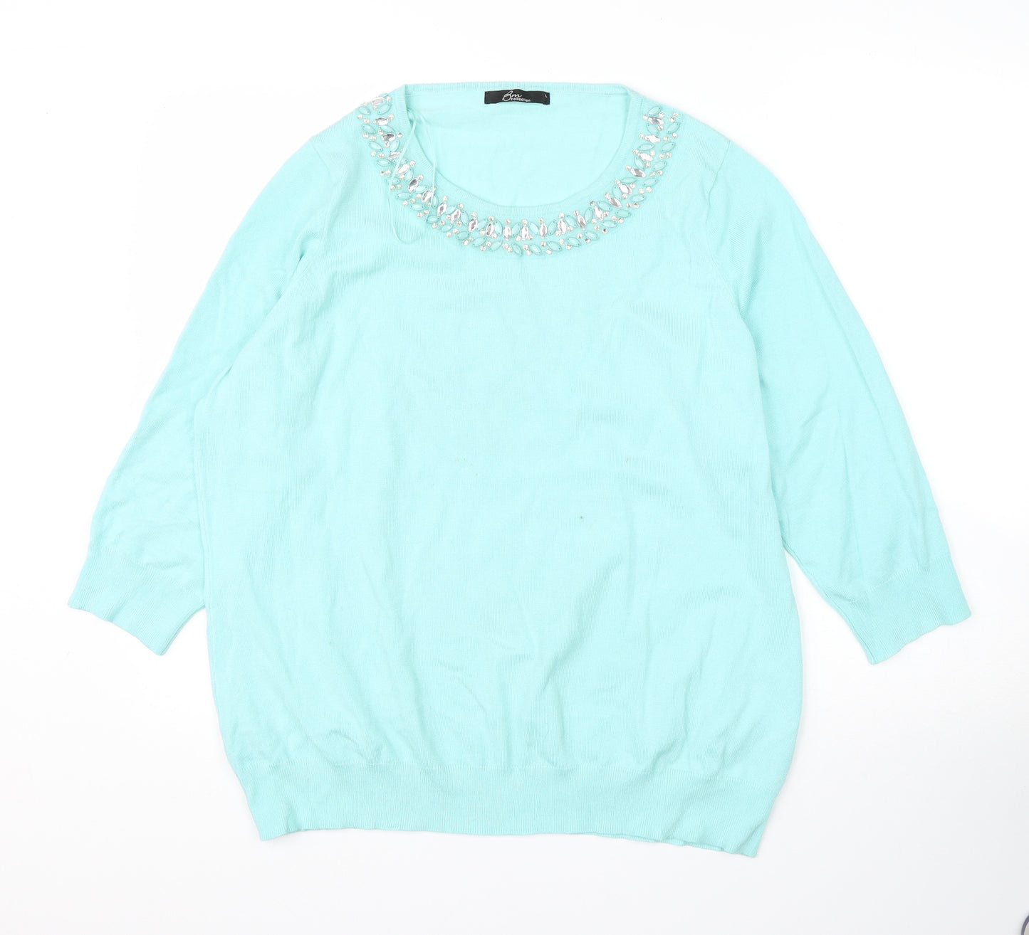BM Womens Green  Viscose Basic Blouse Size L Scoop Neck