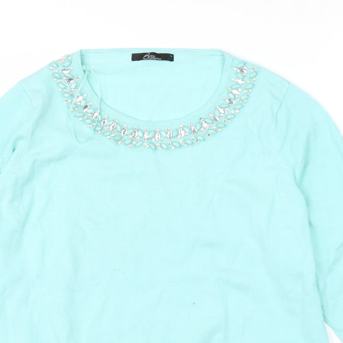BM Womens Green  Viscose Basic Blouse Size L Scoop Neck