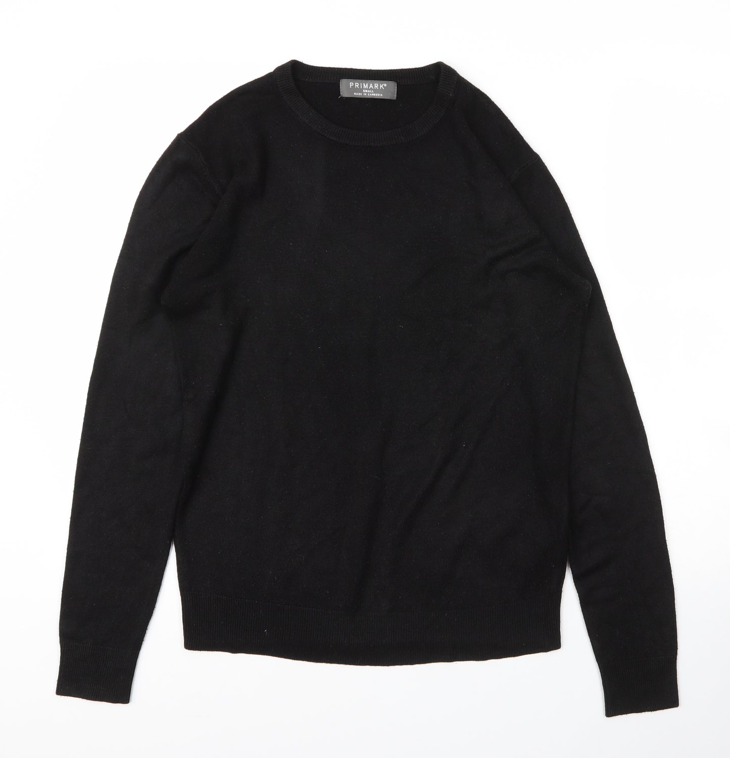 Primark Mens Black Round Neck  Acrylic Pullover Jumper Size S