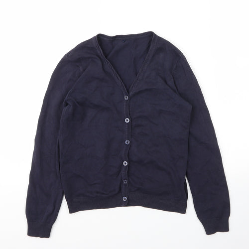 George Girls Blue V-Neck  Cotton Cardigan Jumper Size 9 Years  Button