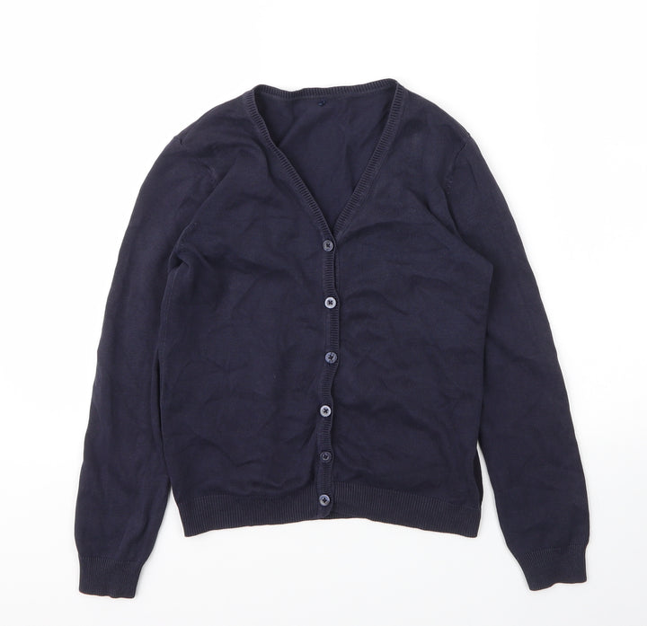George Girls Blue V-Neck  Cotton Cardigan Jumper Size 9 Years  Button