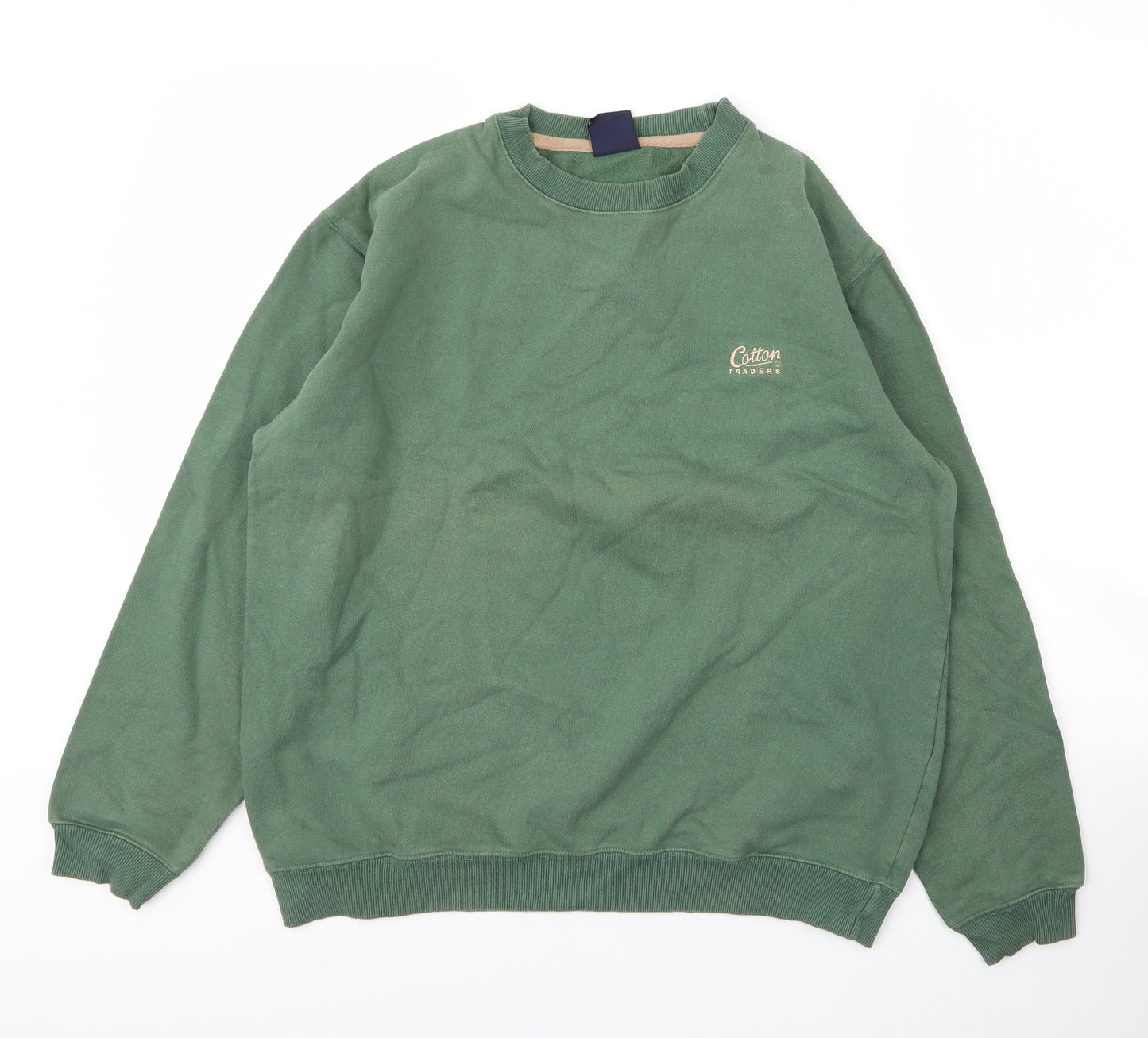 Cotton Traders Mens Green Round Neck  Cotton Pullover Jumper Size M