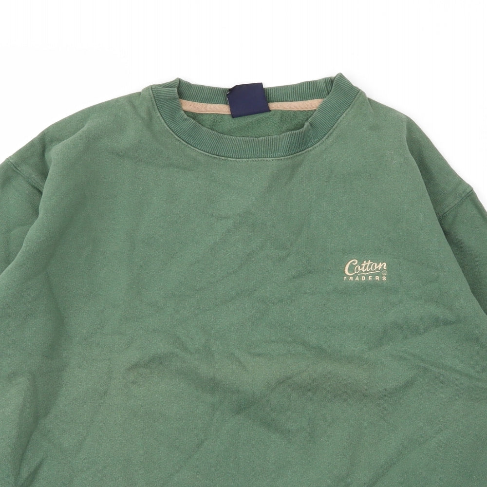 Cotton Traders Mens Green Round Neck  Cotton Pullover Jumper Size M