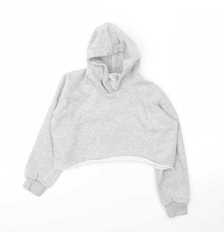 Hype Girls Grey Cotton Pullover Hoodie Size 11 Years
