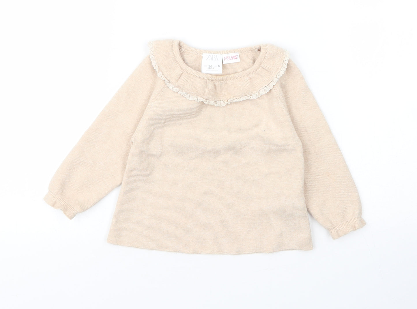 Zara Girls Beige  Viscose Pullover Jumper Size 6-9 Months
