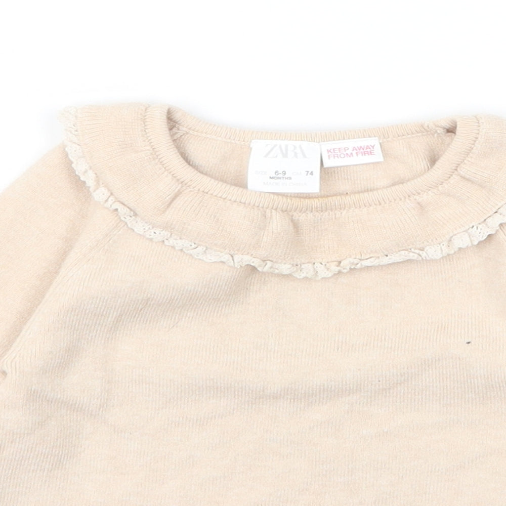 Zara Girls Beige  Viscose Pullover Jumper Size 6-9 Months