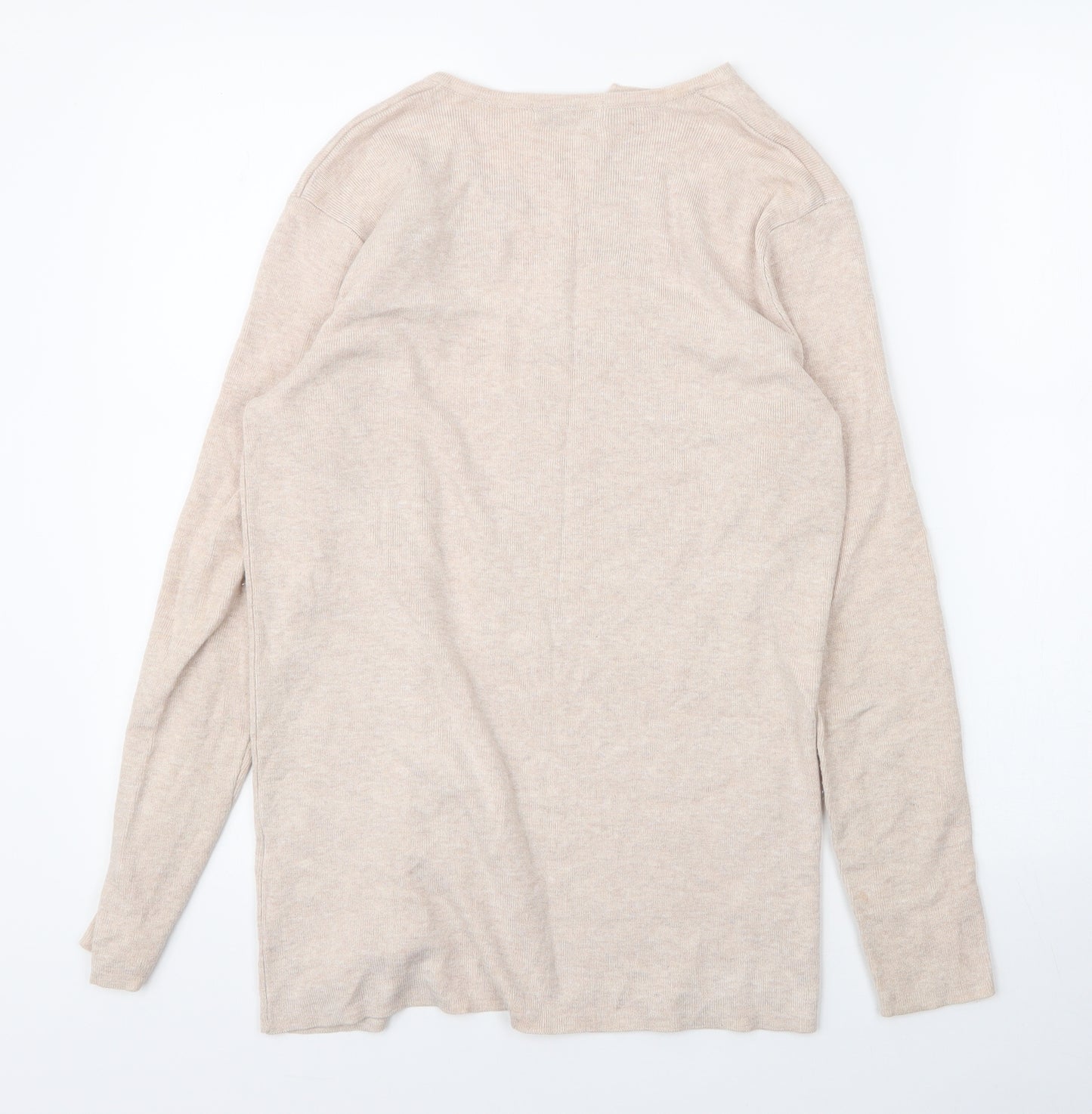 M&S Womens Beige Round Neck  Viscose Cardigan Jumper Size 6