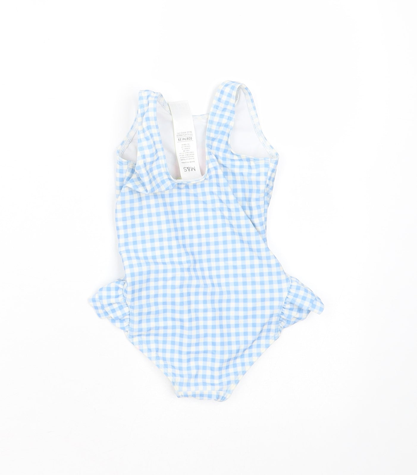 Marks and Spencer Girls Blue Check Polyester Bodysuit One-Piece Size 2-3 Years   - swimming costume