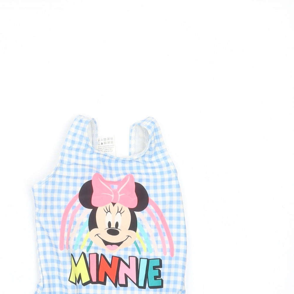Marks and Spencer Girls Blue Check Polyester Bodysuit One-Piece Size 2-3 Years   - swimming costume