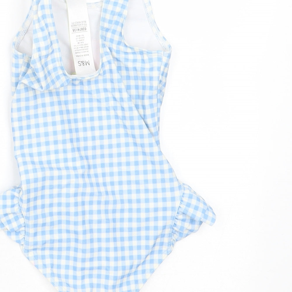 Marks and Spencer Girls Blue Check Polyester Bodysuit One-Piece Size 2-3 Years   - swimming costume