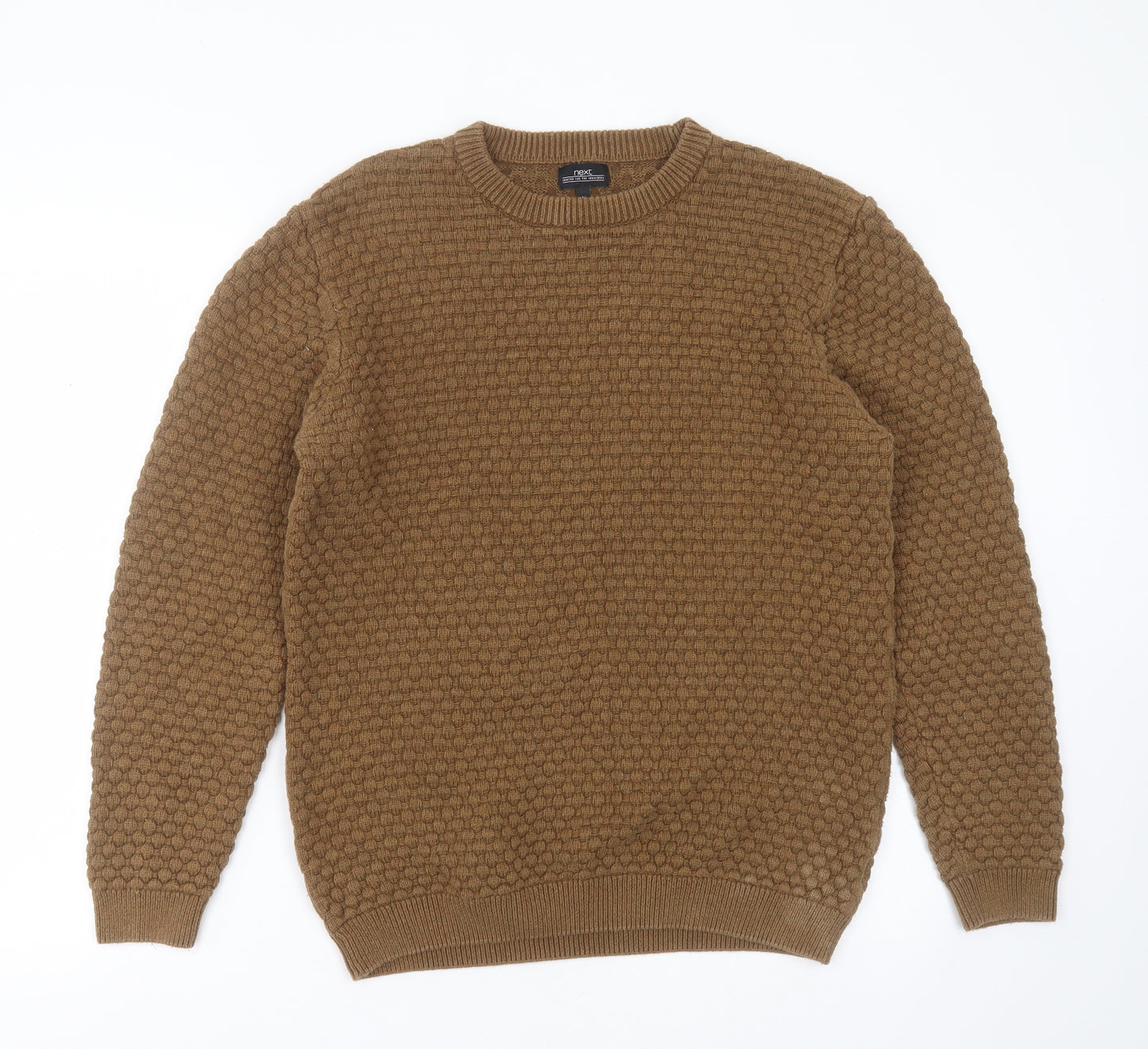 NEXT Mens Brown Round Neck Geometric Cotton Pullover Jumper Size L