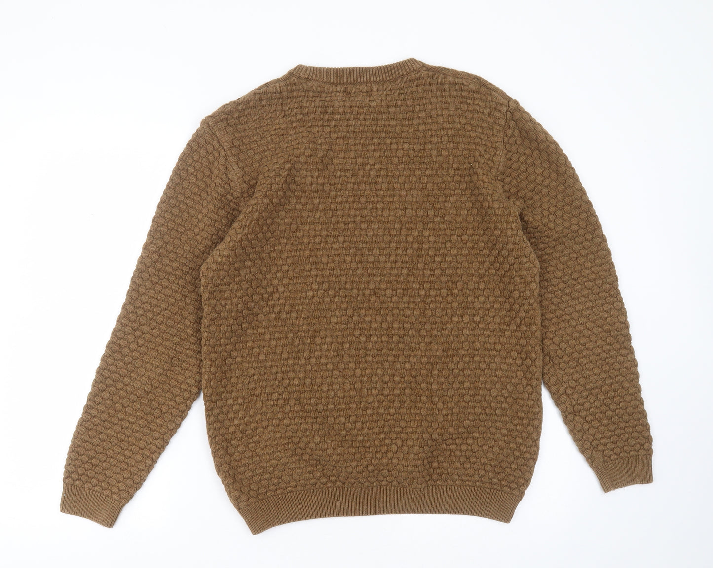 NEXT Mens Brown Round Neck Geometric Cotton Pullover Jumper Size L
