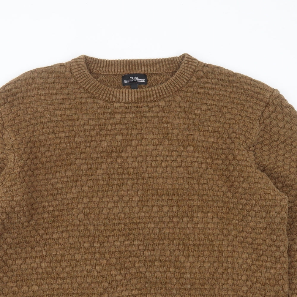 NEXT Mens Brown Round Neck Geometric Cotton Pullover Jumper Size L
