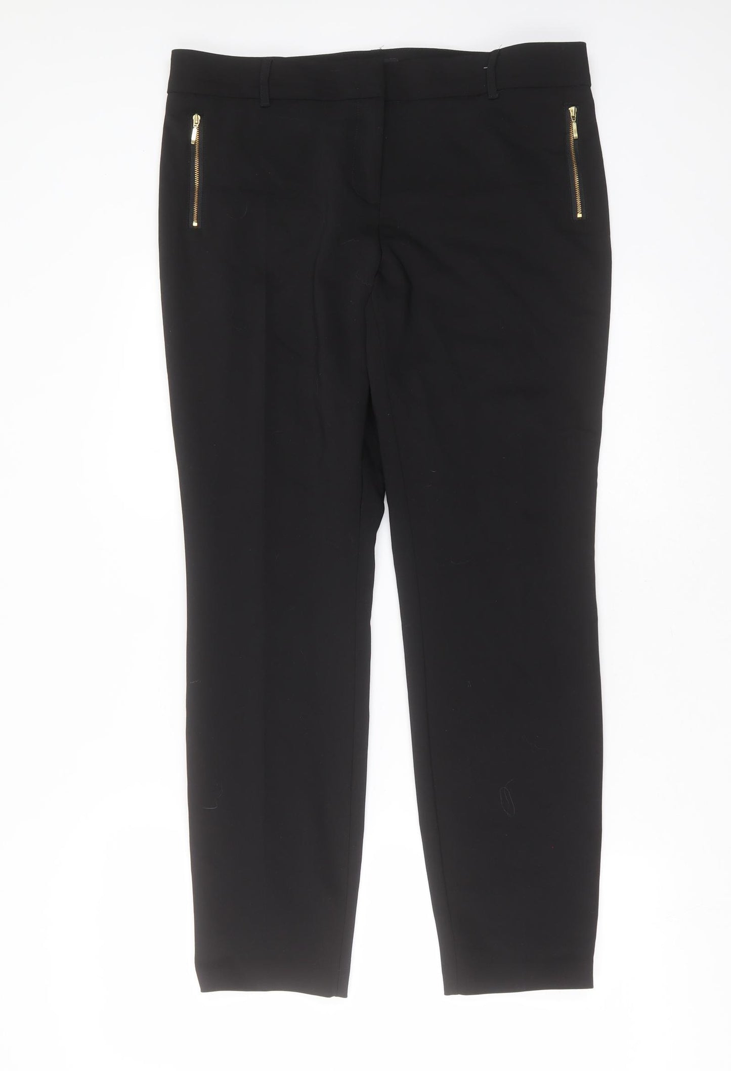 Papaya Womens Black  Cotton Trousers  Size 14 L29 in Regular Zip