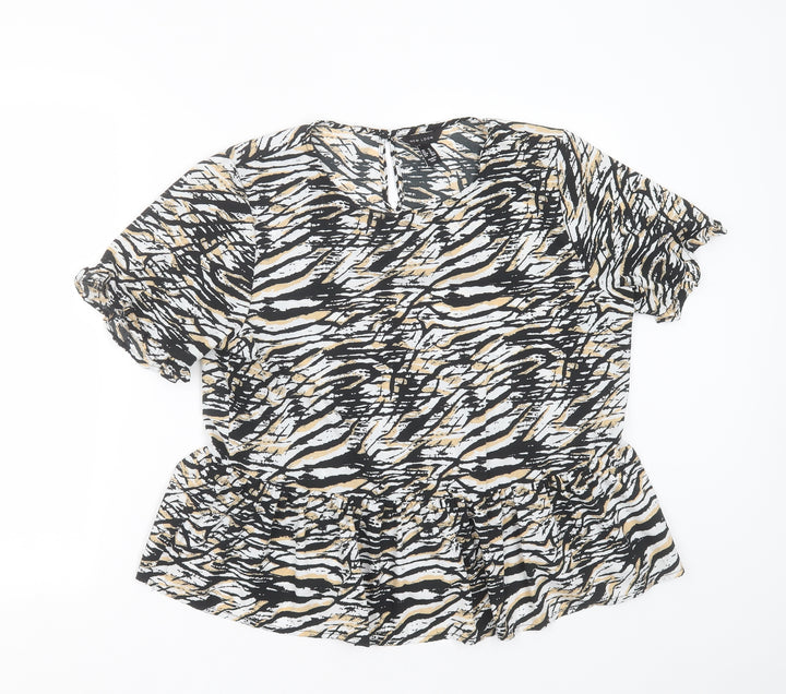 New Look Womens Black Animal Print Polyester Basic Blouse Size 14 Round Neck