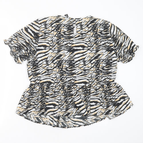 New Look Womens Black Animal Print Polyester Basic Blouse Size 14 Round Neck