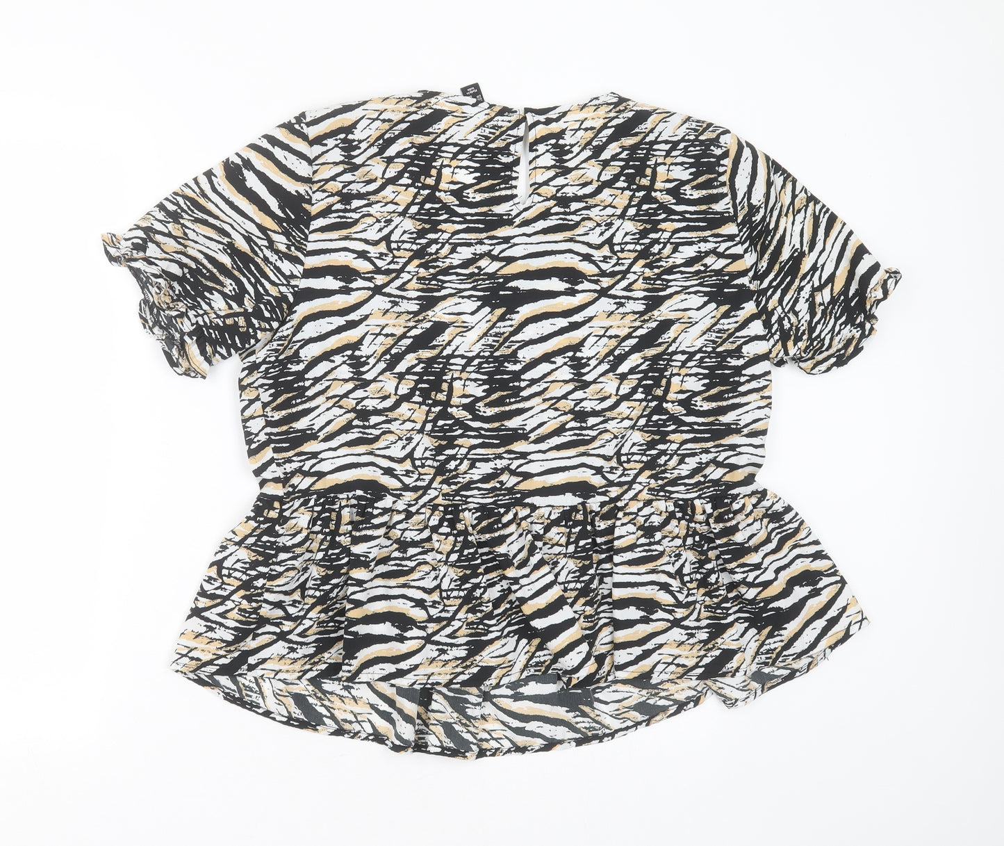 New Look Womens Black Animal Print Polyester Basic Blouse Size 14 Round Neck