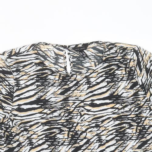 New Look Womens Black Animal Print Polyester Basic Blouse Size 14 Round Neck