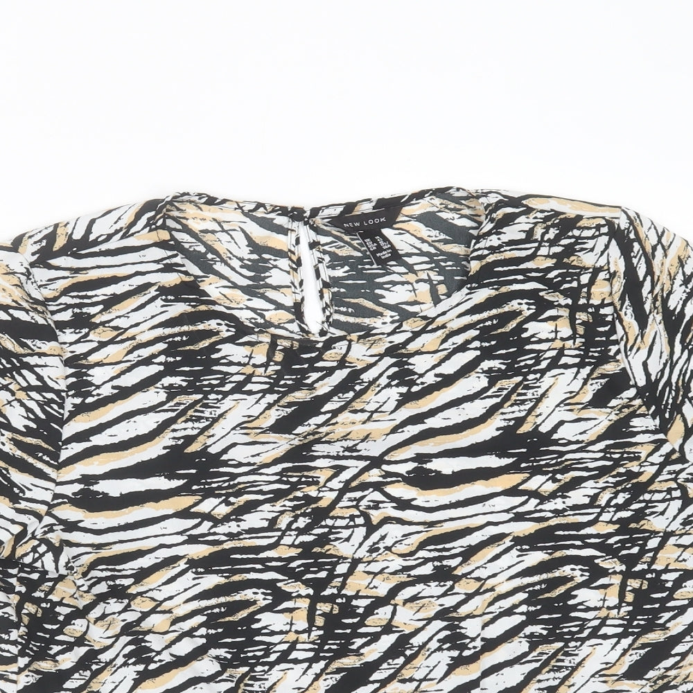 New Look Womens Black Animal Print Polyester Basic Blouse Size 14 Round Neck