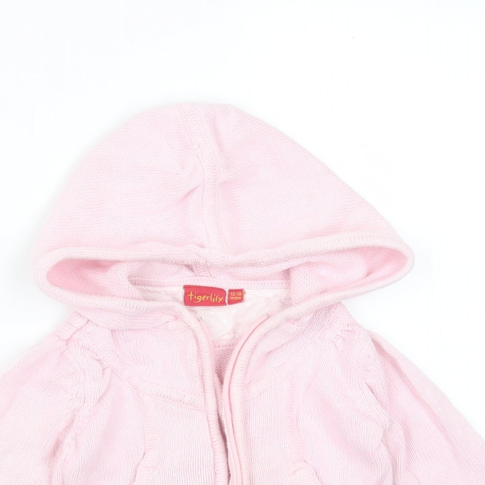 Tigerlily Girls Pink  Cotton Full Zip Jumper Size 12-18 Months  Zip - hooded